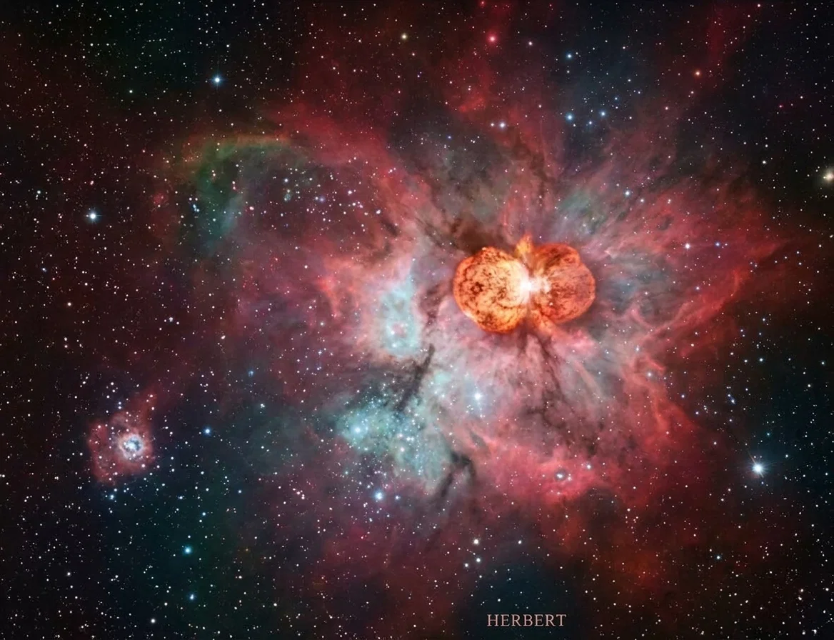 Eta Argus, the finest nebula in the southern heavens, and probably the most wonderful that is visible from any part of the earth. This nebula furnishes valuable proof of the existence and some of the characteristics of another of the chemical elements of nature.