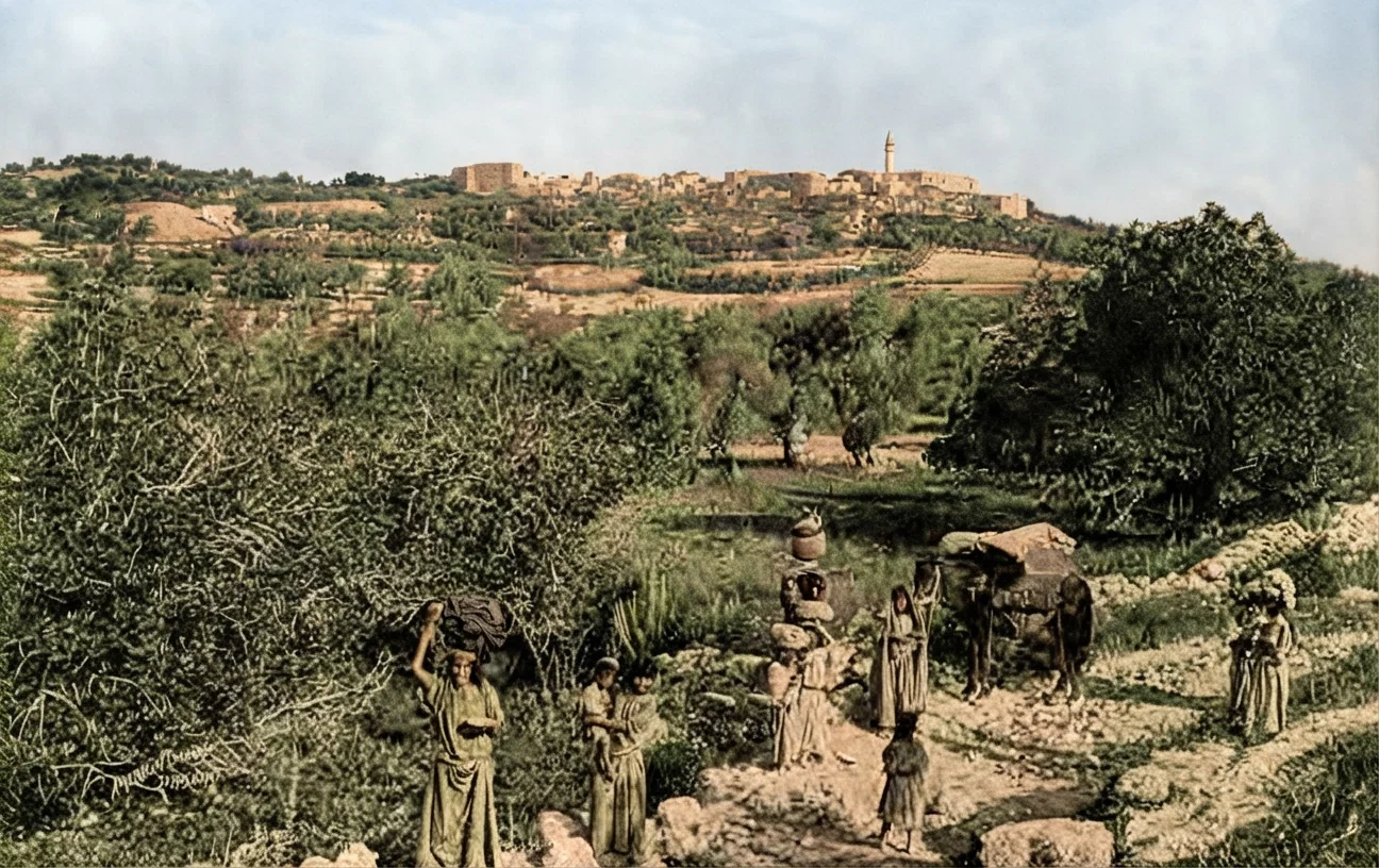 A general view of modern Samaria, now called Sebastiyeh. It is now "a squalid and fanatical Moslem village, in which are evidences of many ruins."