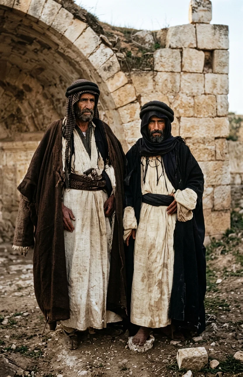 BEDOUINS OF THE DESERT, FROM A PHOTOGRAPH AT SILOAH, PALESTINE.