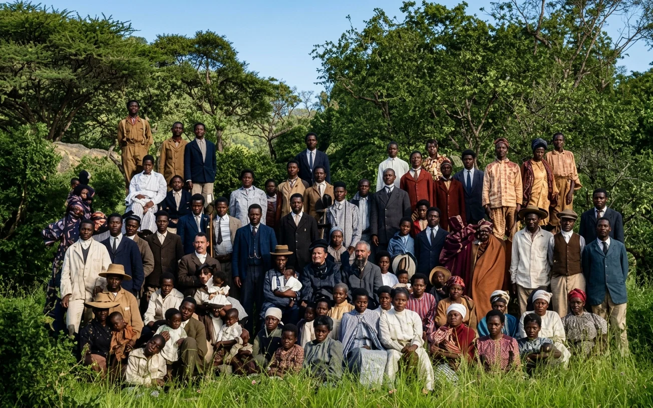 MISSIONARIES AND NATIVES AT OUR SOLUSI MISSION STATION