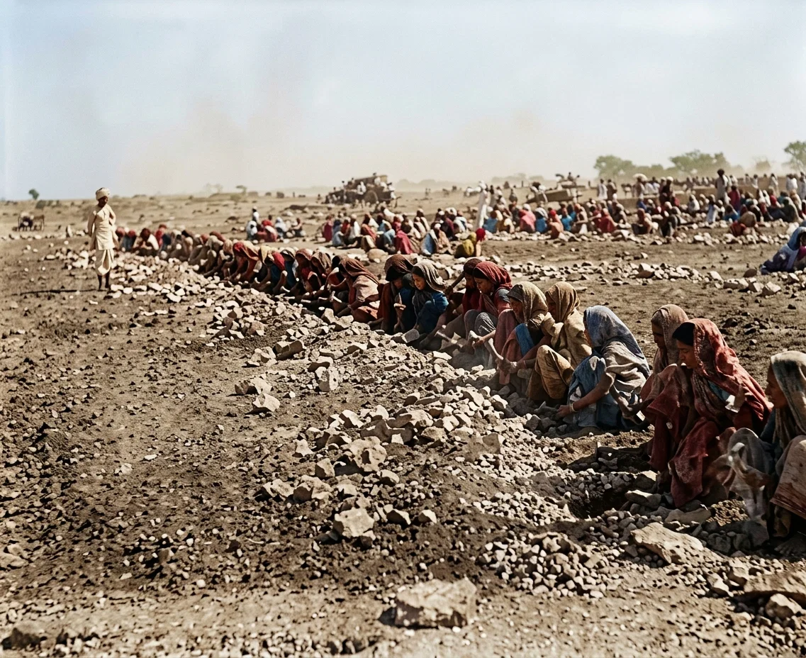 Women Breaking Stone on Government Relief Works, India.