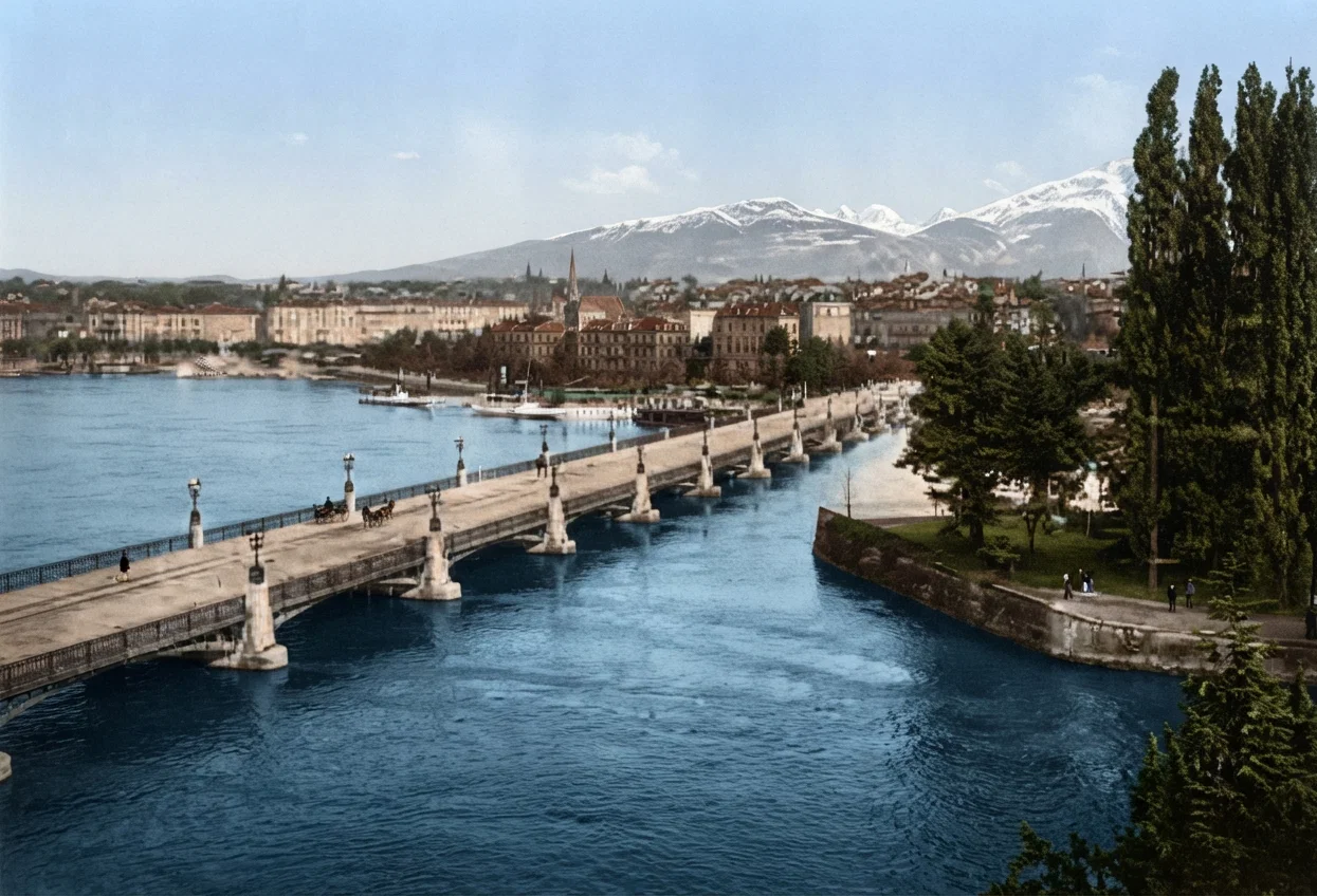 A Scene In Geneva; Mount Blanc in the Distance.