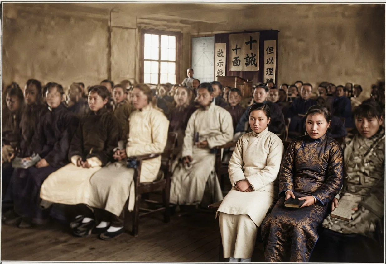 Chapel and assembly room of China mission training-school, Shanghai, at dedication, May 3, 1914.