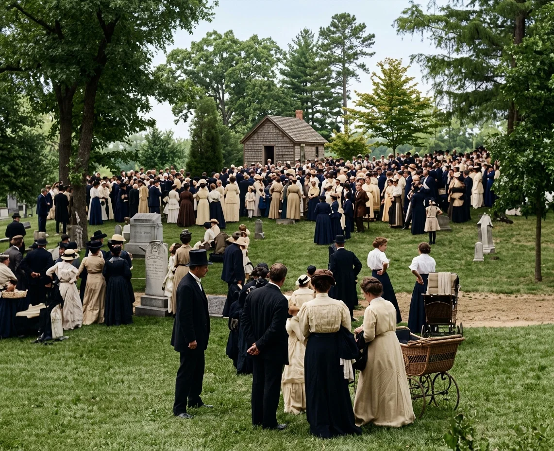 A VIEW FROM THE REAR OF THE LARGE COMPANY GATHERED AROUND THE GRAVE OF MRS. ELLEN G. WHITE