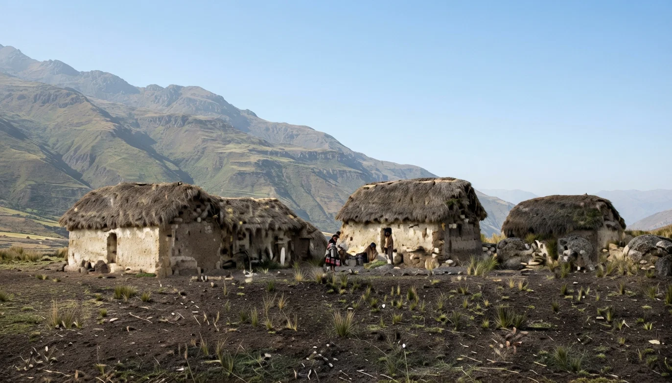 Native homes in the mountains where Brother Stahl labors among the South American Indians