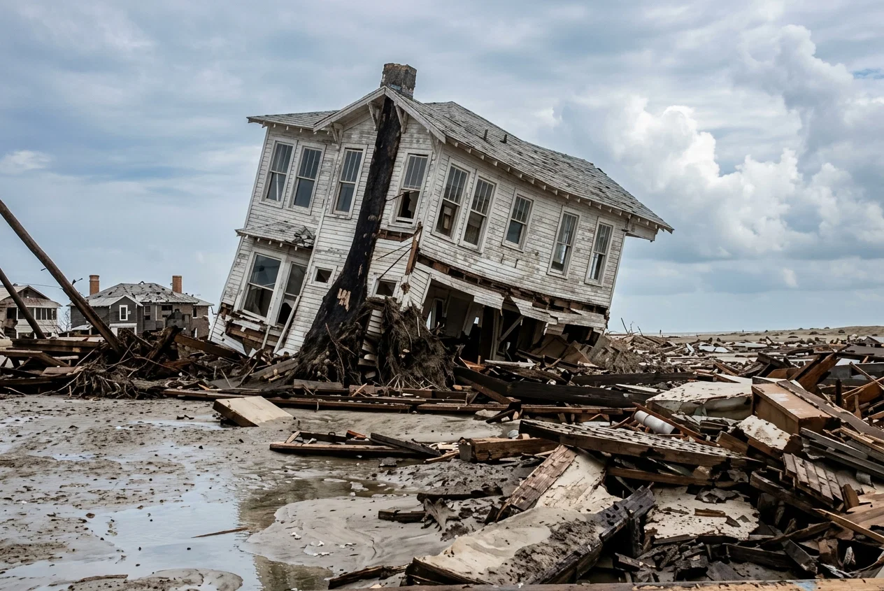 A RESIDENCE ON FOURTEENTH STREET, NEAR THE BEACH, GALVESTON, FOLLOWING THE RECENT STORM THAT DID SO MUCH DAMAGE IN THAT CITY
