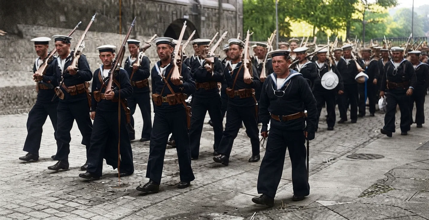 COAST GUARD MARINES FROM THE WEST OF IRELAND ORDERED TO THE EUROPEAN CONFLICT. Photo by Paul Thompson