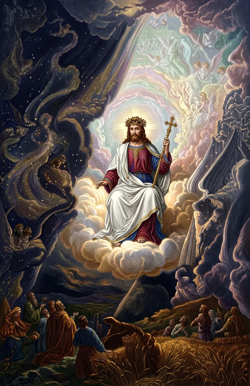 CHRIST COMING ON THE CLOUD TO REAP THE HARVEST OF THE EARTH