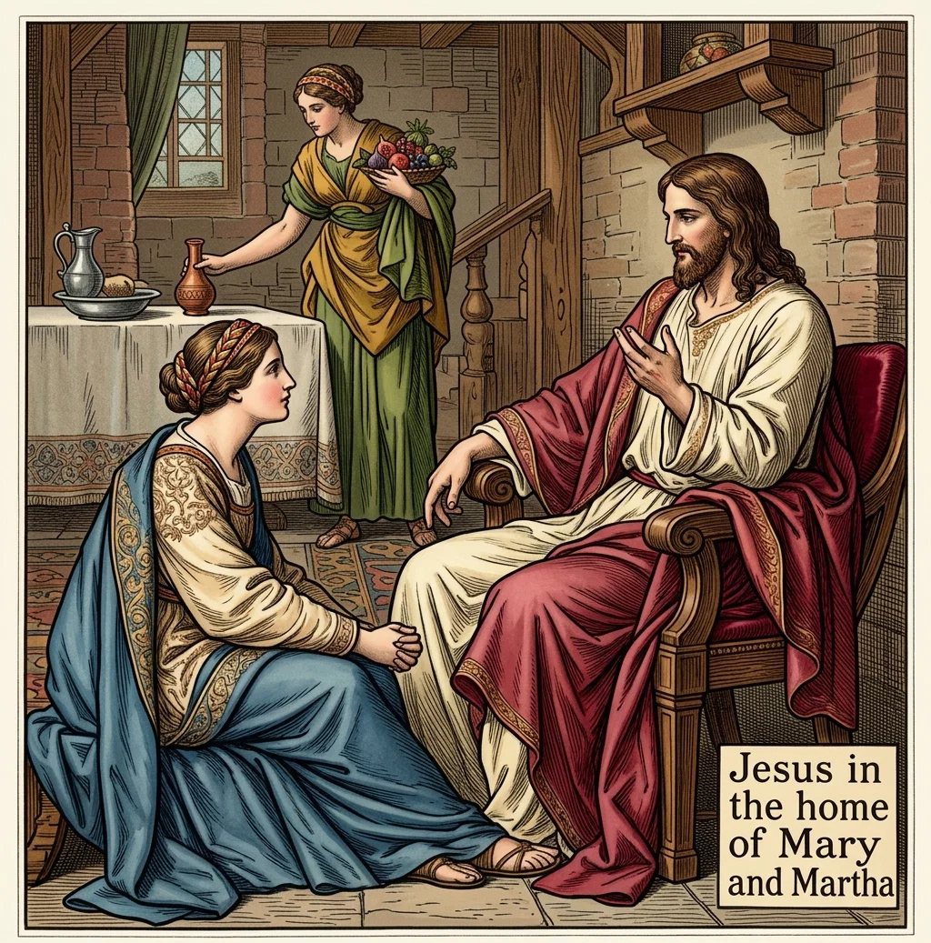 Jesus in the home of Mary and Martha