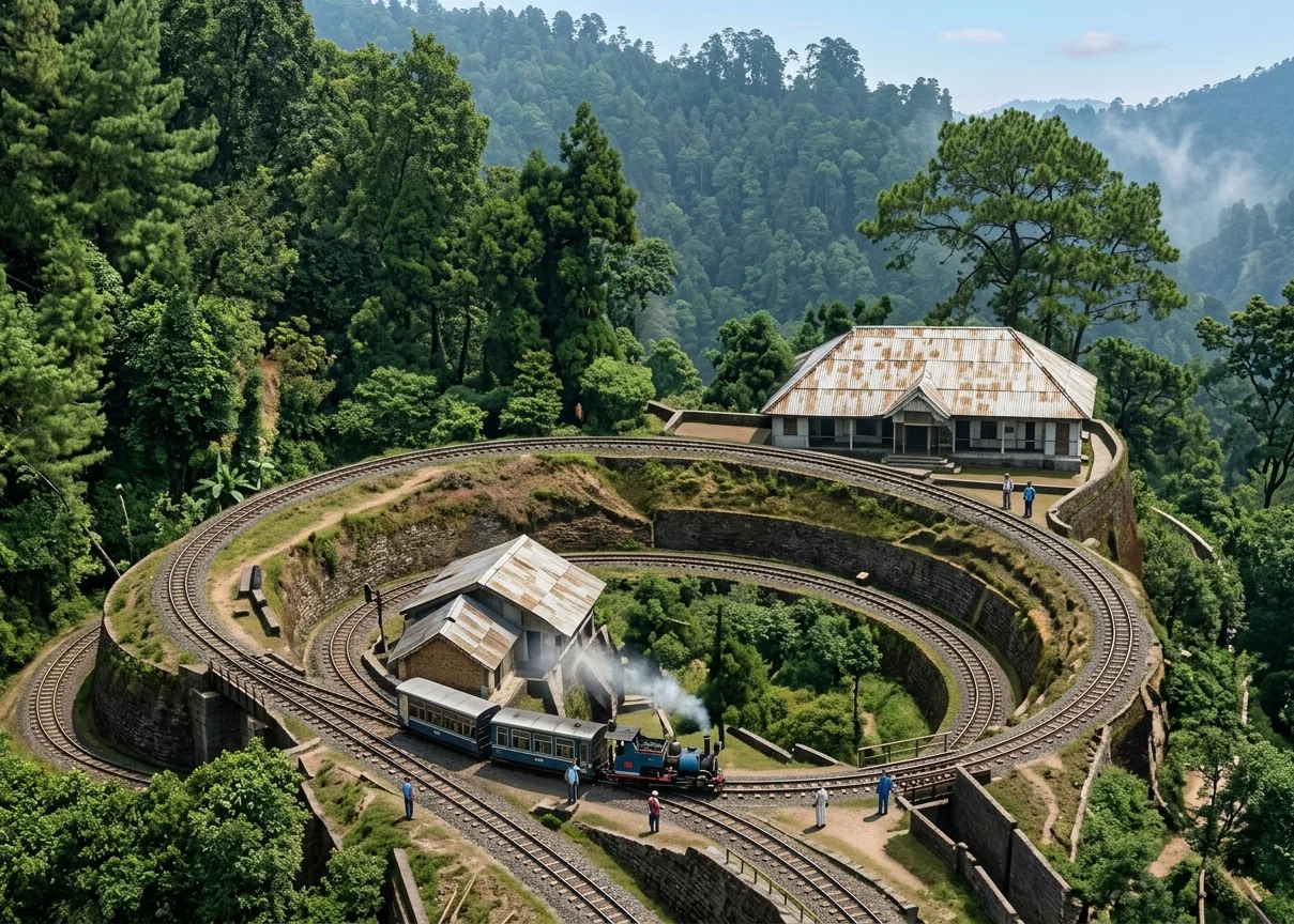 The Wonderful Double Loop on the Darjeeling Railway, India.