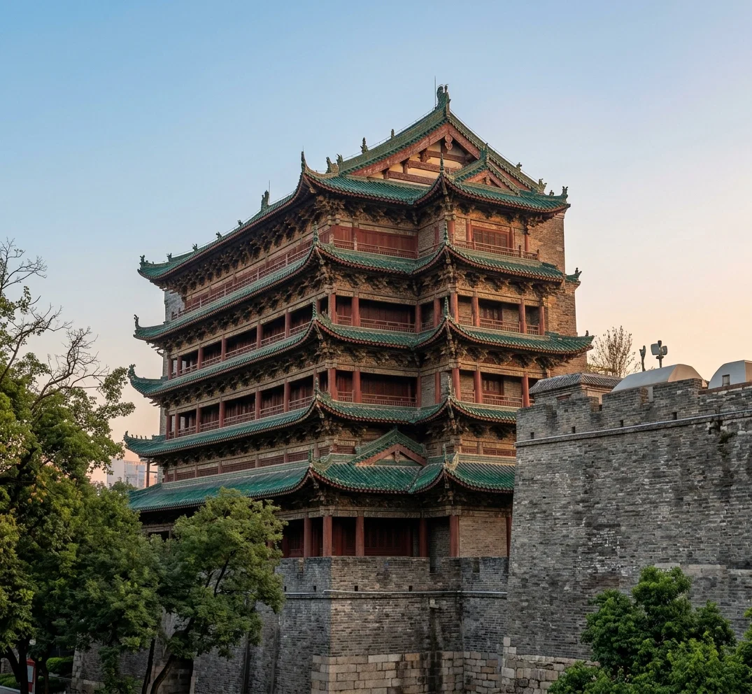 A FIVE-STORY WATCH-TOWER ON THE WALL OF CANTON, CHINA