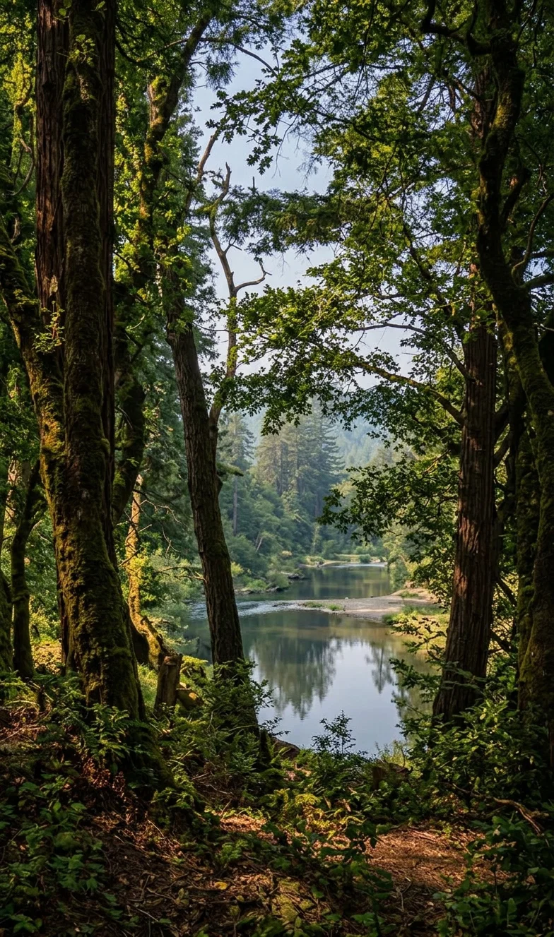 CALIFORNIA SCENERY, No. 15.—The Russian River rises on the western slope of the Coast Range, in Mendocino County, flows south and west amid diversified mountain scenery, cultivated farms, and through redwood forests, into the Pacific Ocean. The above view is of the river a few miles from its mouth, near Guerneville, Sonoma County, 100 miles north of San Francisco, on the North Pacific Railway. It is one of the many beautiful spots of nature.