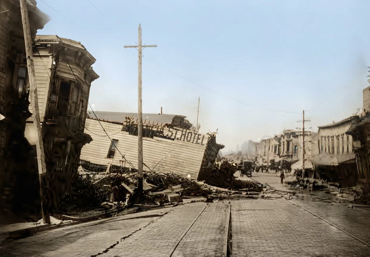 Valencia Street Hotel, out of which 30 bodies were taken. The third story rests upon the ground.