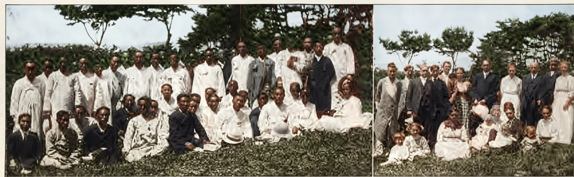 3 NATIVE WORKERS MEETING IN SEOUL, KOREA, ON THE LEFT; AMERICAN WORKERS AT THE RIGHT