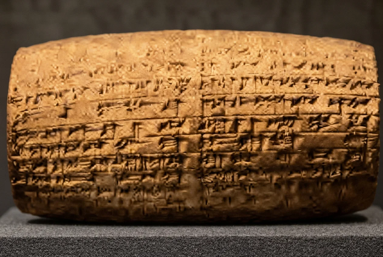 Cylinder of Nabonidus (Nabonadius), containing a prayer for his son, Bel-shar-uzur (Belshazzar).