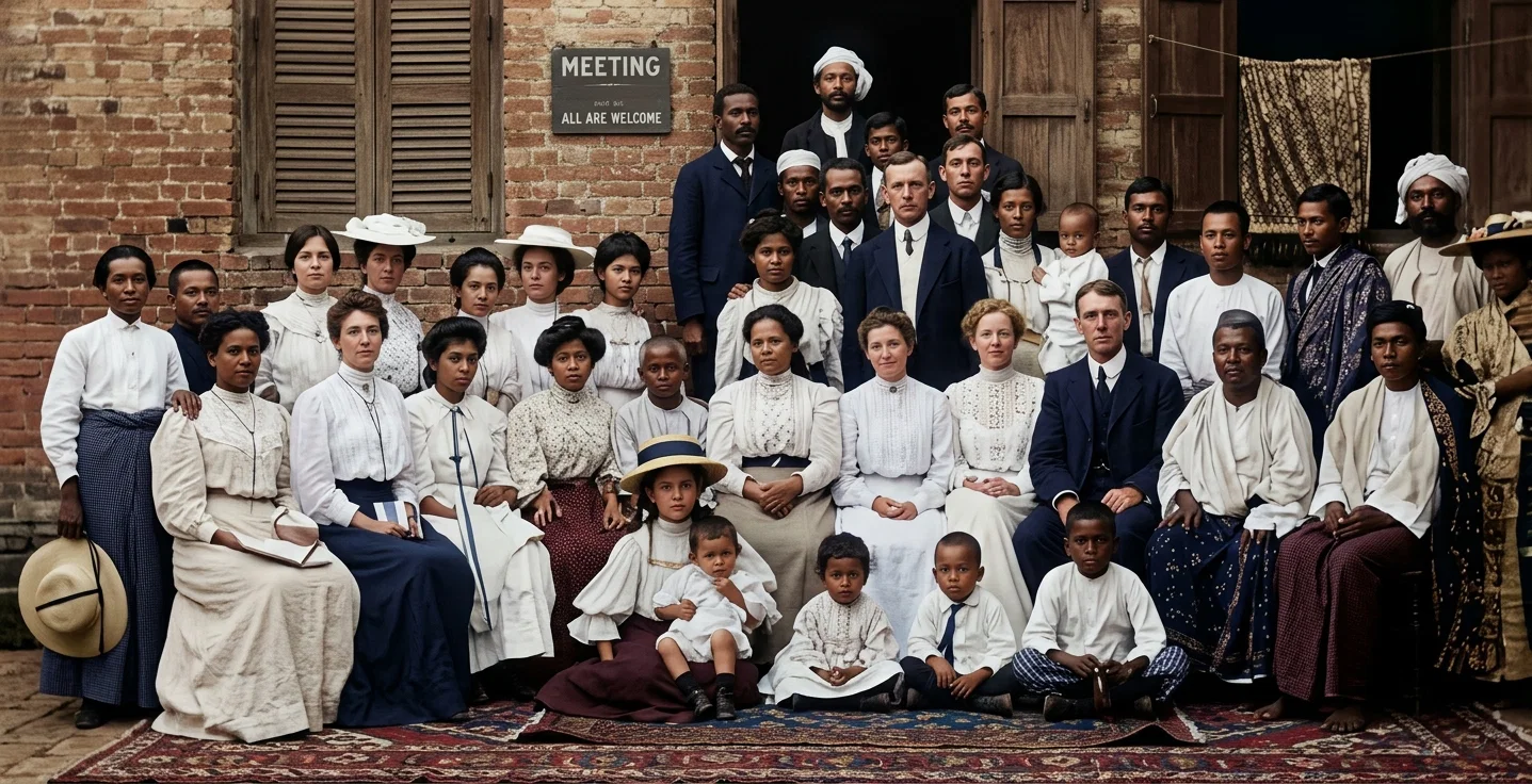 GROUP OF WORKERS AND BELIEVERS AT THE GENERAL MEETING IN BURMA