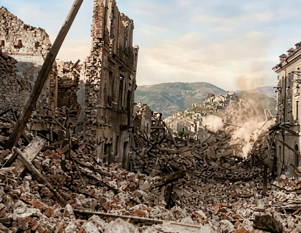 A SCENE IN AVEZZANO, ITALY
This indicates how completely the town was destroyed by the earthquake of January 13, 1915