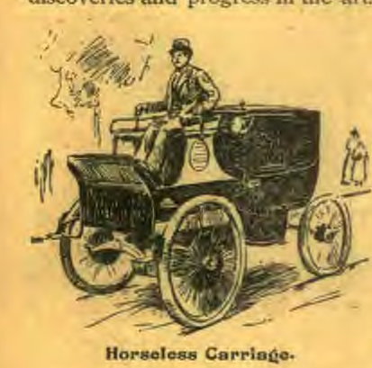 Engraving of an early horseless carriage