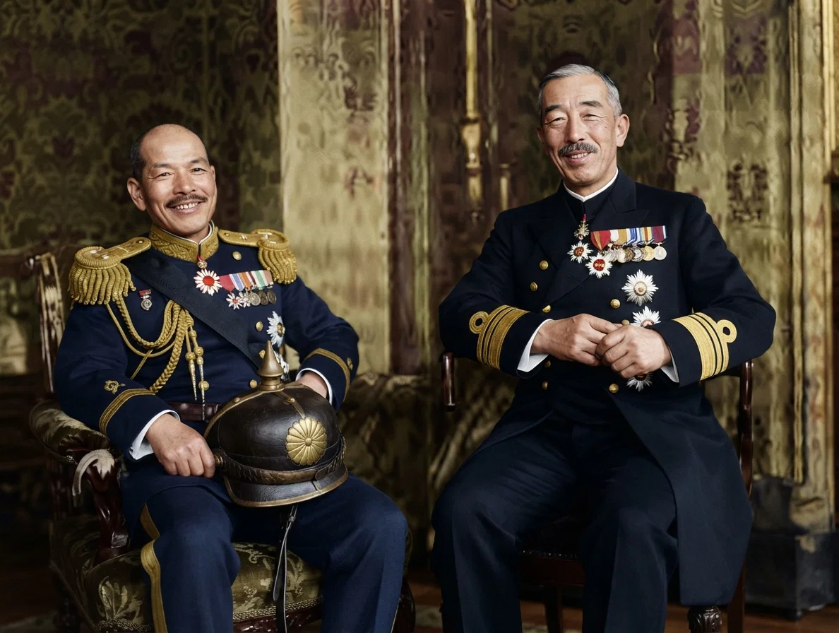 Major General Akizama, and Admiral Sjimamoera, Leaders of Japanese Delegation.