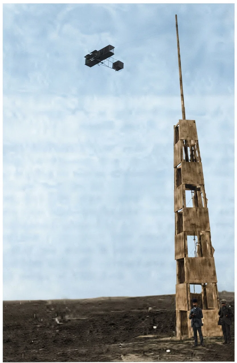 Biplane Encircling Tower