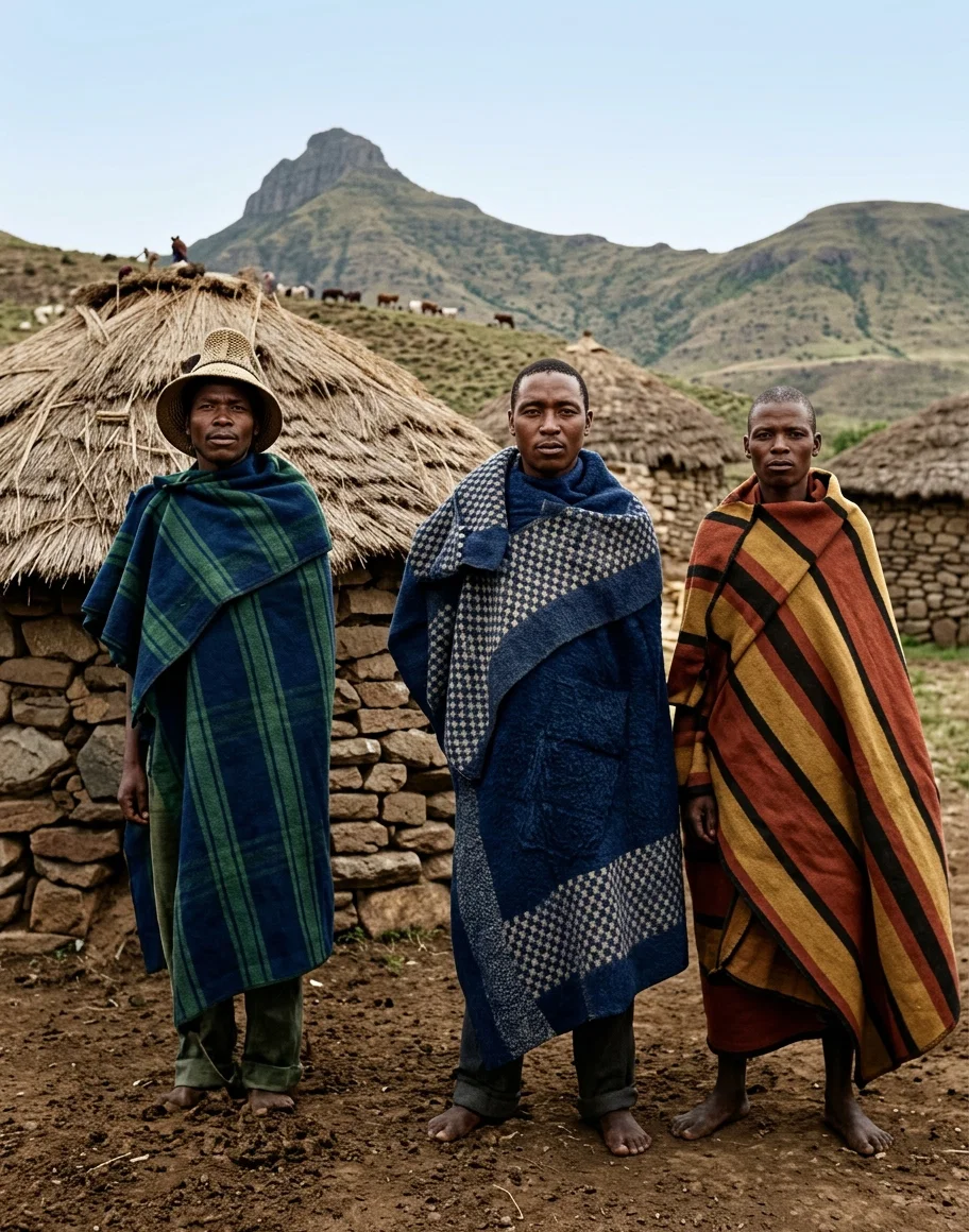 NATIVES AT HOME IN BASUTOLAND, AFRICA