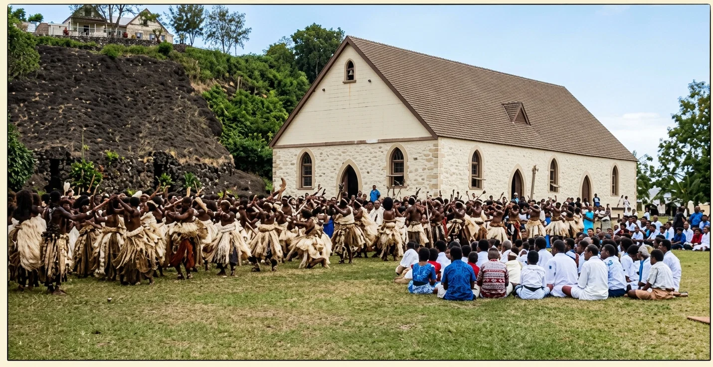Meke at Bau, Fiji, Wesleyan Mission on the Hill.