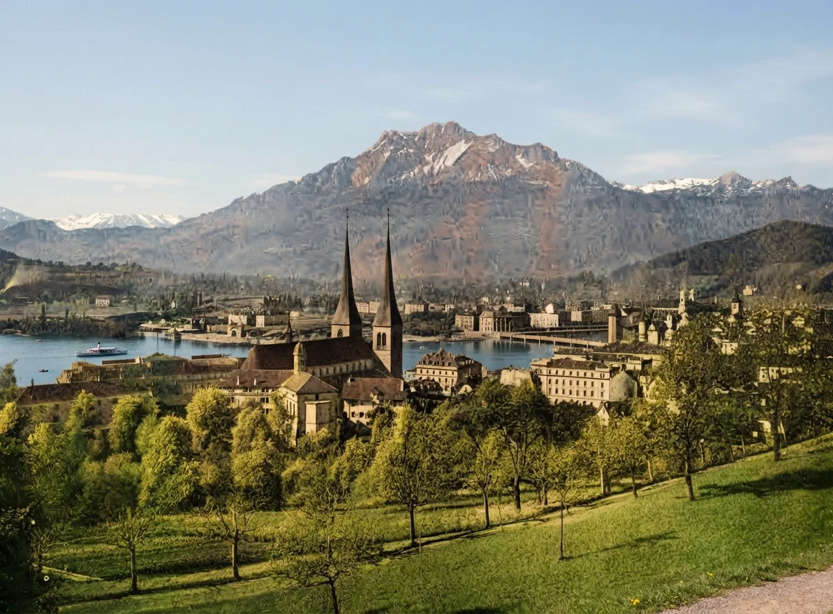 Mount Pilate. City and Lake of Lucerne in Foreground.