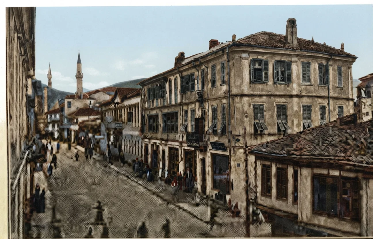 A street scene in Monastir, where heavy fighting is going on