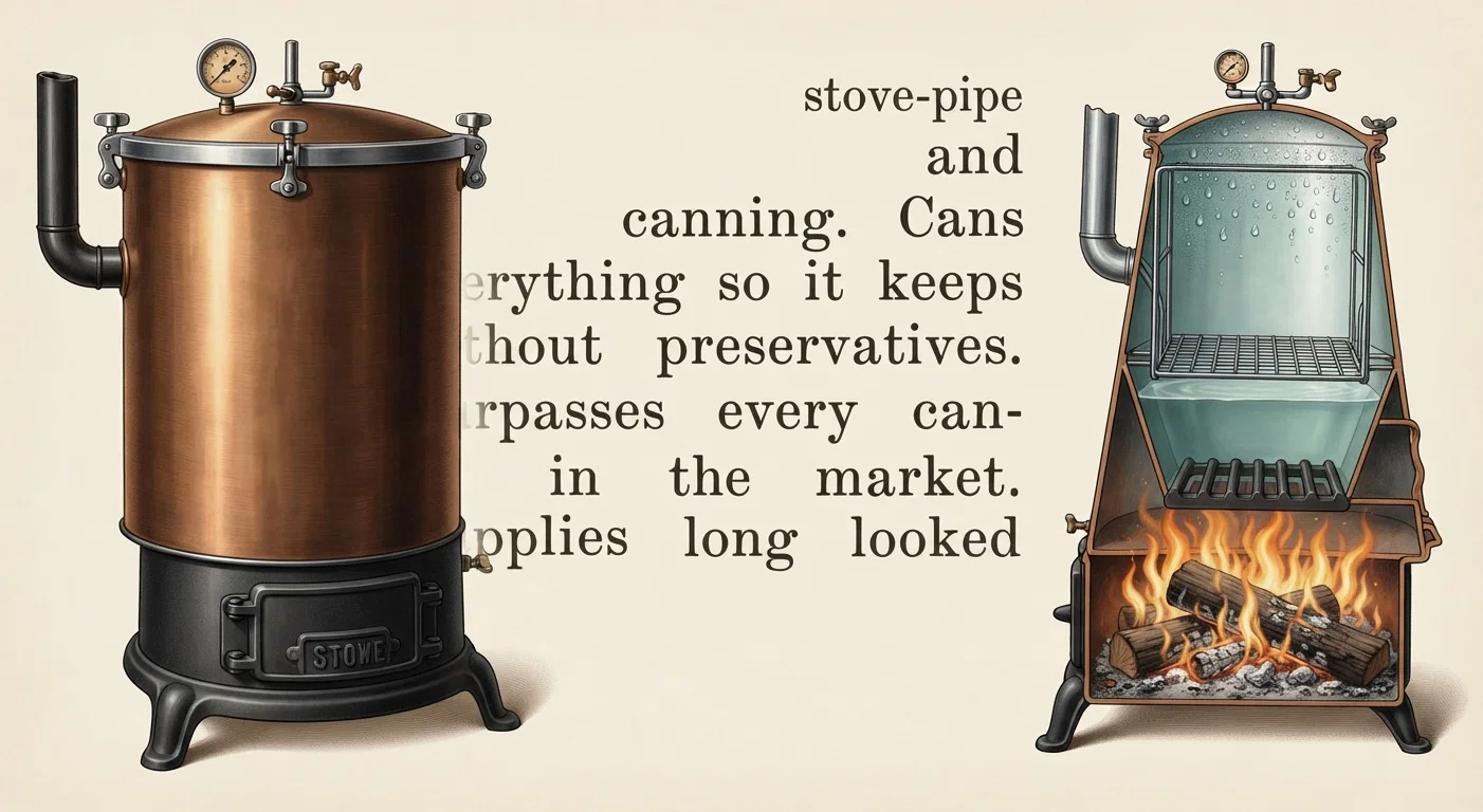 I make a High Pressure Steam Canner for home and market canning. Cans everything so it keeps without preservatives. Surpasses every canner in the market. Supplies long looked for article. Every family should have one. Price within the reach of all. Send for circular. Jethro Kloss, St. Peter, Minn.