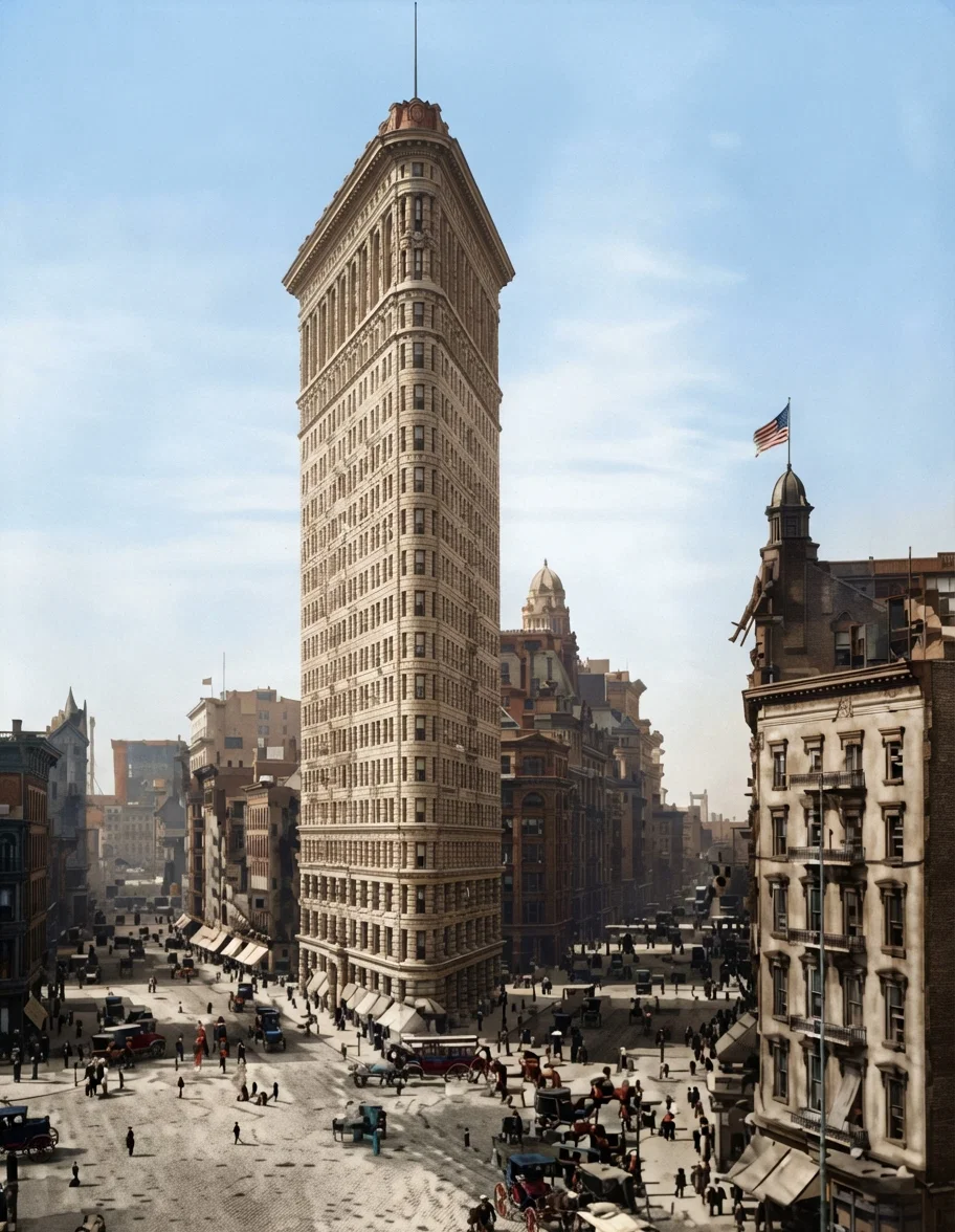 "Flat-Iron" Building, New York, Only About Half as High as the Life Insurance Building in Course of Construction.