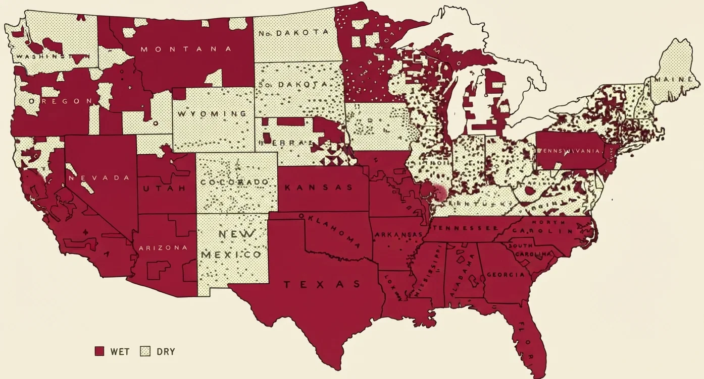 "WET" AND "DRY" MAP OF THE UNITED STATES, JANUARY 1, 1914