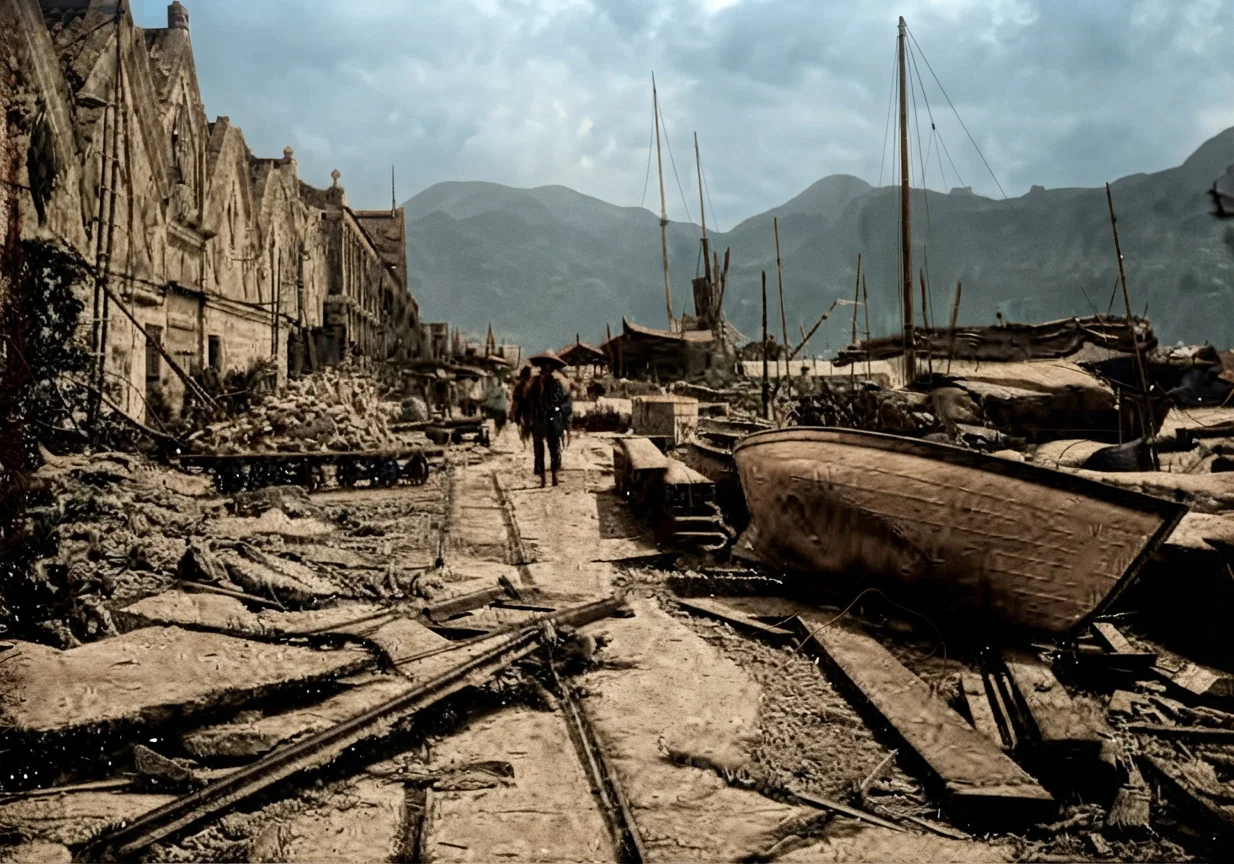 The Kowloon Side of Hong Kong Harbor after the Typhoon of Sept. 18, 1896.
