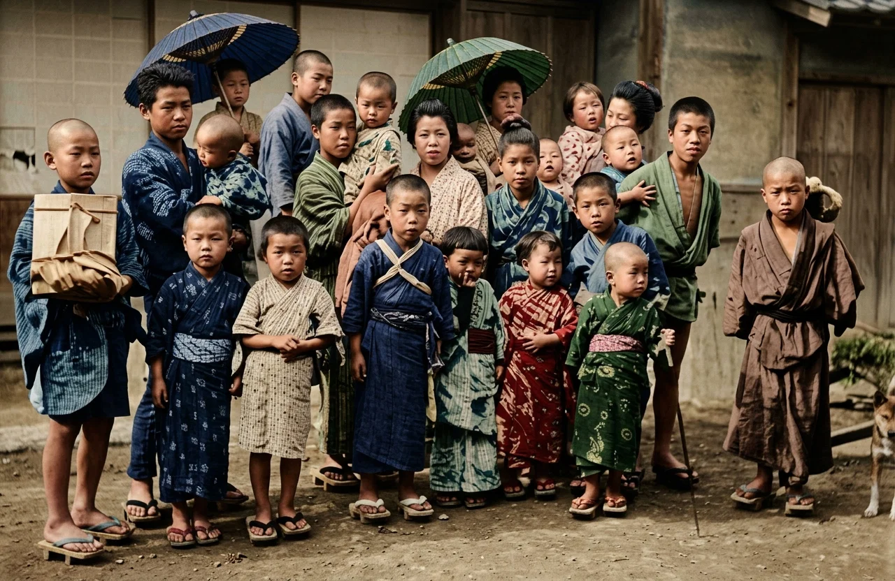 GROUP OF STREET CHILDREN IN JAPAN