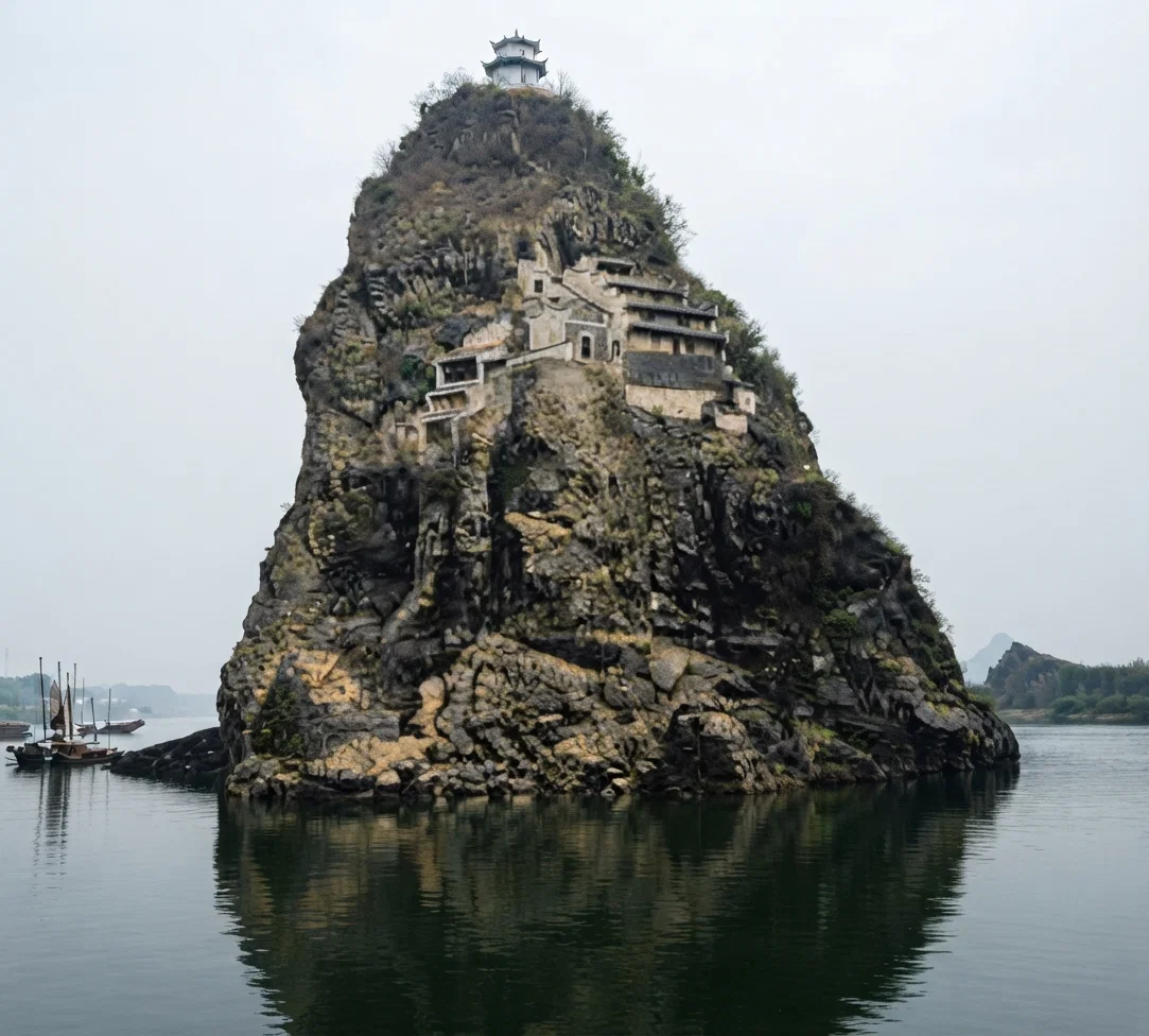Little Orphan, an Island in the Yang Tse Kiang, Showing the Monastery of Native Hermits.