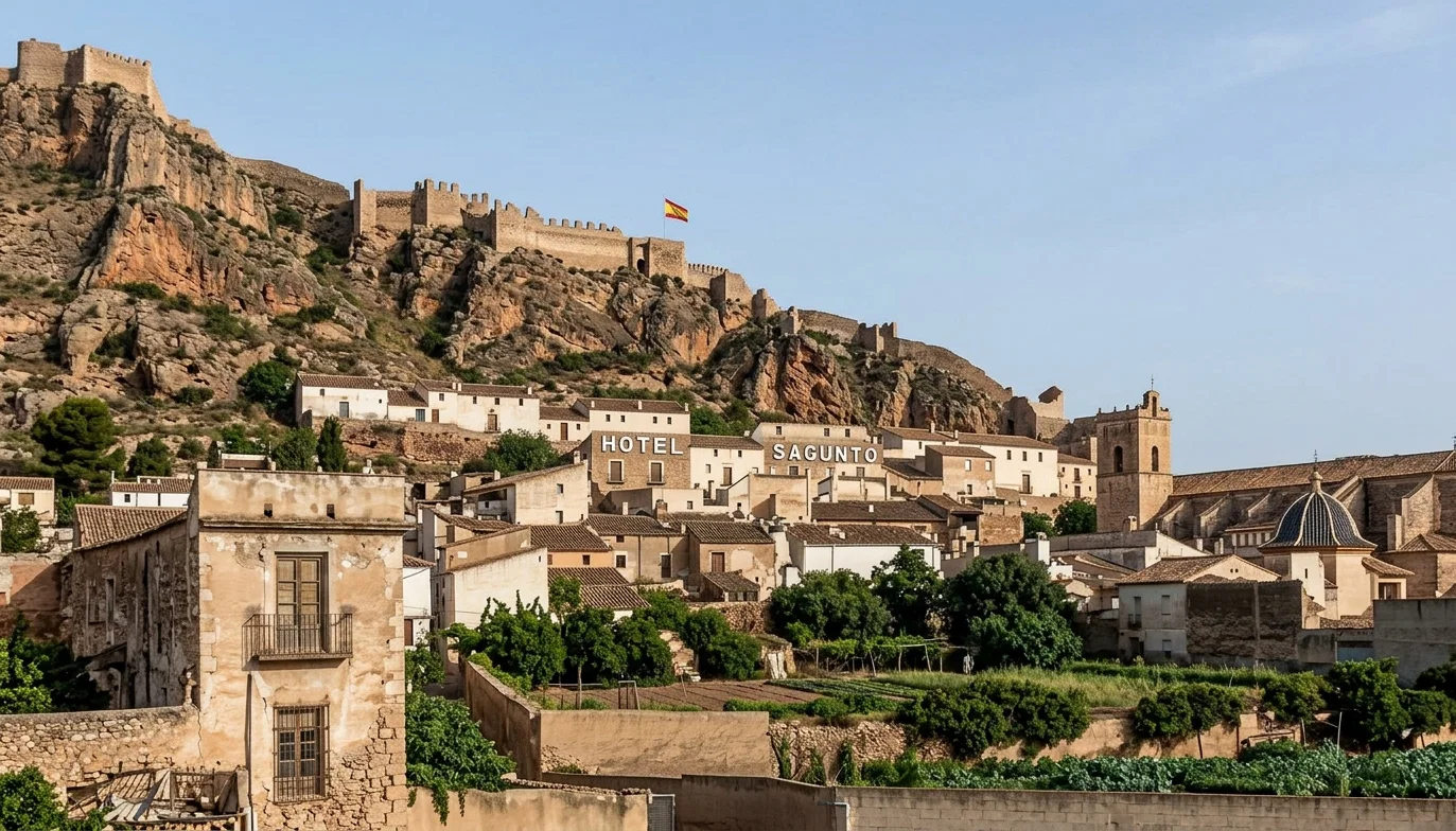 A VIEW IN THE CITY OF SAGUNTO, SHOWING A PORTION OF THE ANCIENT FORTIFICATIONS