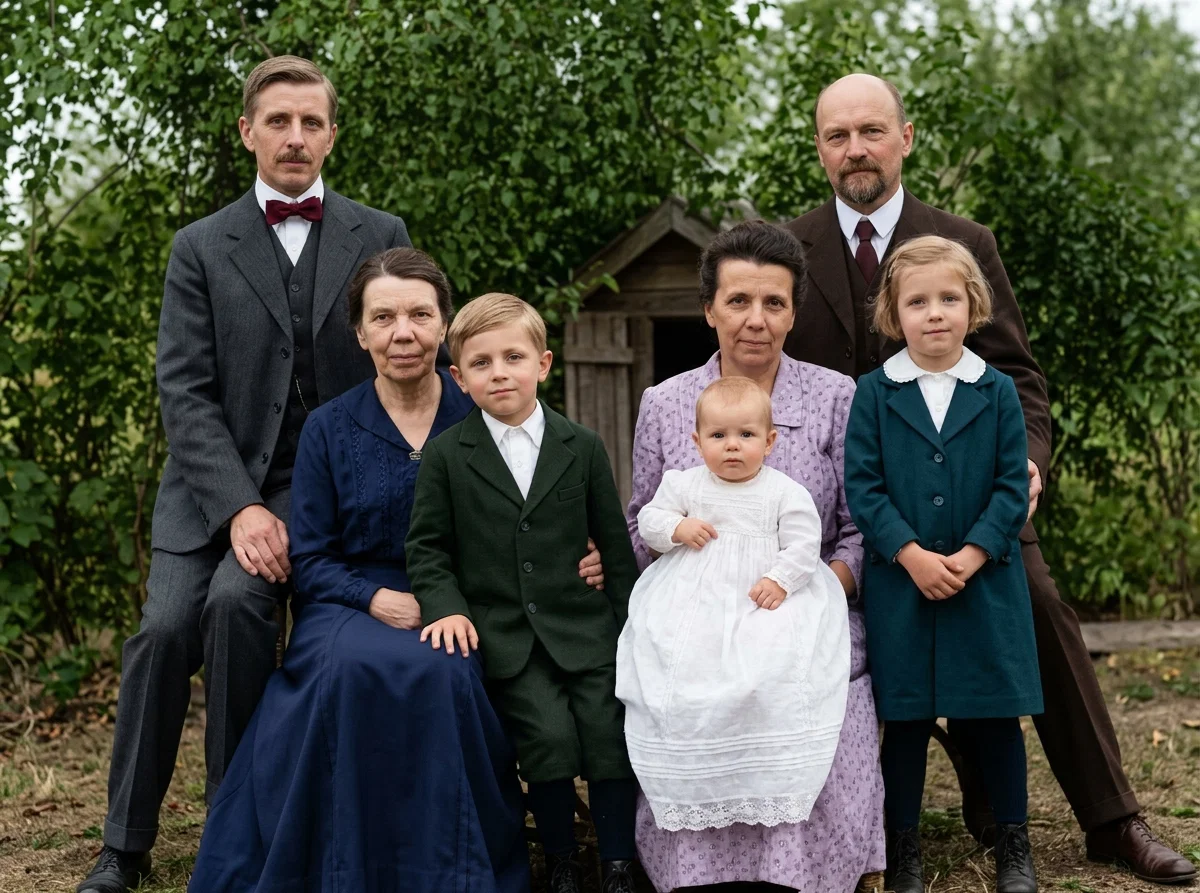 AT RIGHT: DR. AND MRS. MANN AND THREE CHILDREN; AT LEFT: MR. AND MRS. LOASBY