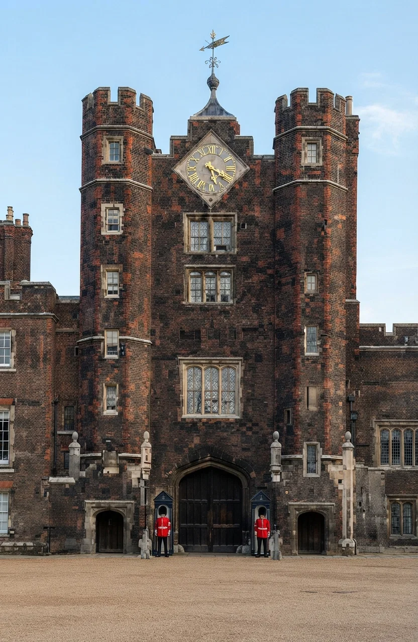 St. James Palace, where both Edward VII and George V took the oath of office. Henry VIII lived here, also Edward VI and Elizabeth. Here also Queen Mary died.