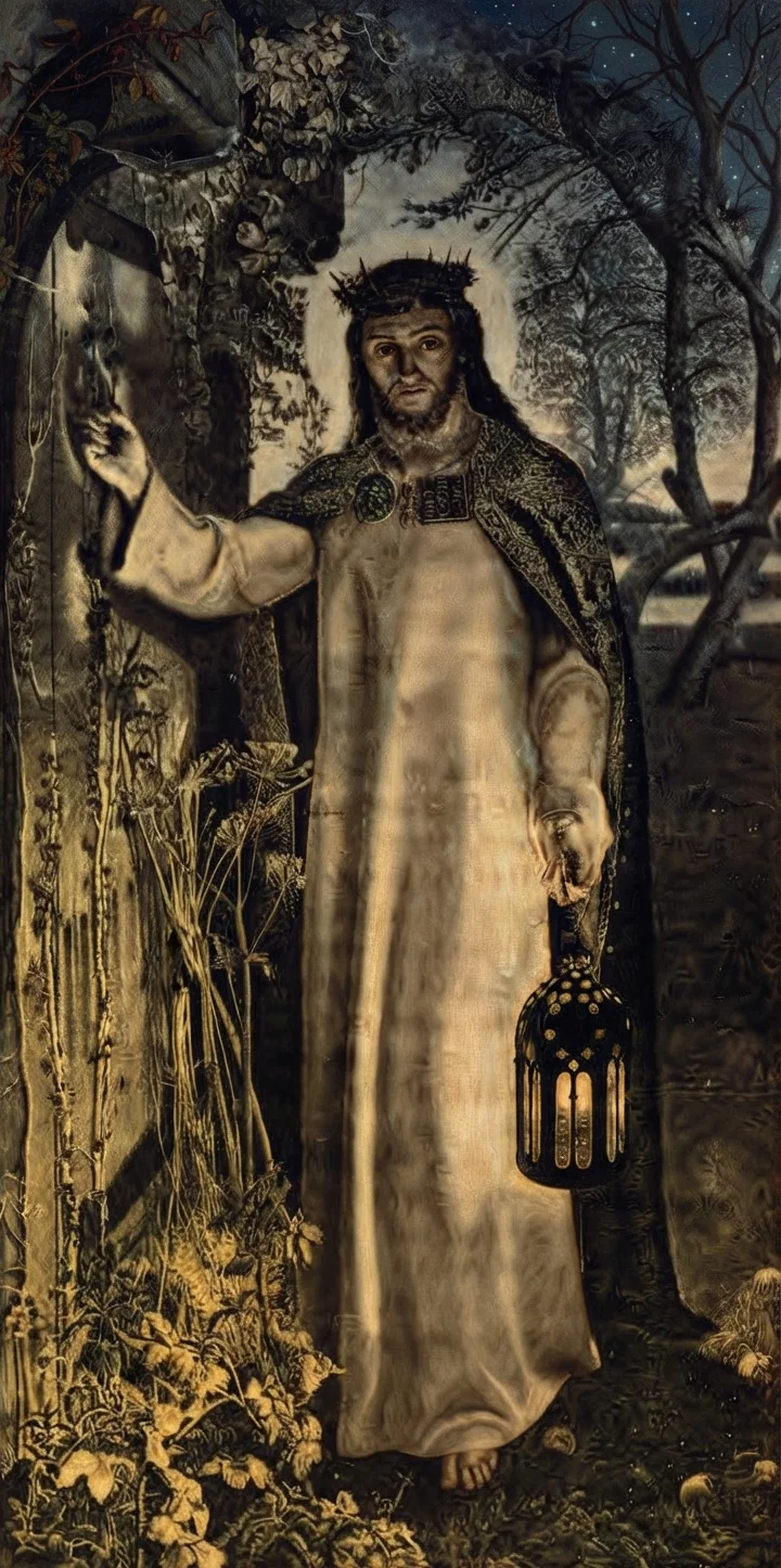 Holman Hunt. Jesus the Light of the World. He knocks at the door of every heart, desiring to enter.