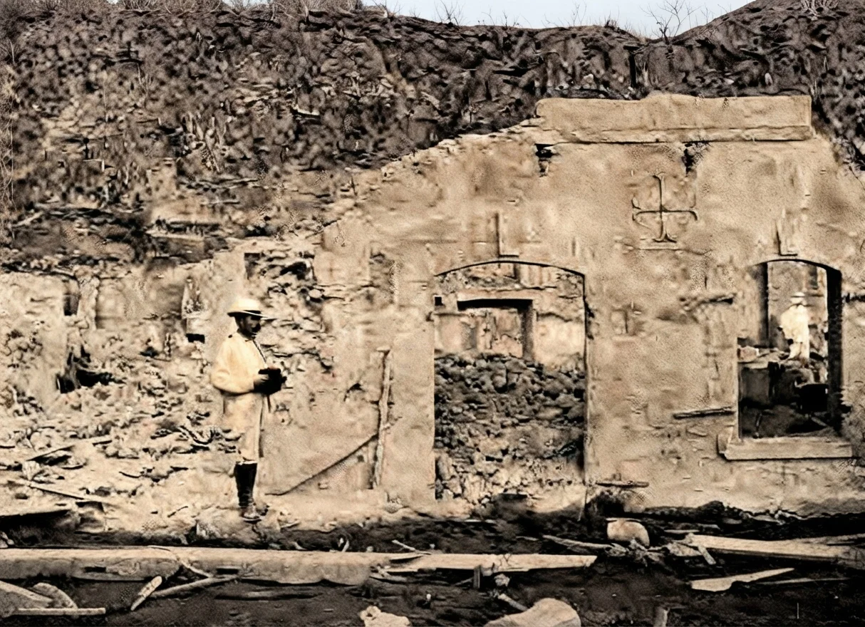 Exterior of the Bank of Martinique, at St. Pierre, after the Eruption.