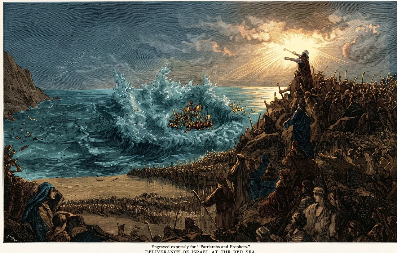 Engraved expressly for "Patriarchs and Prophets." DELIVERANCE OF ISRAEL AT THE RED SEA.
