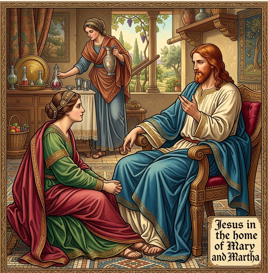 Jesus in the home of Mary and Martha