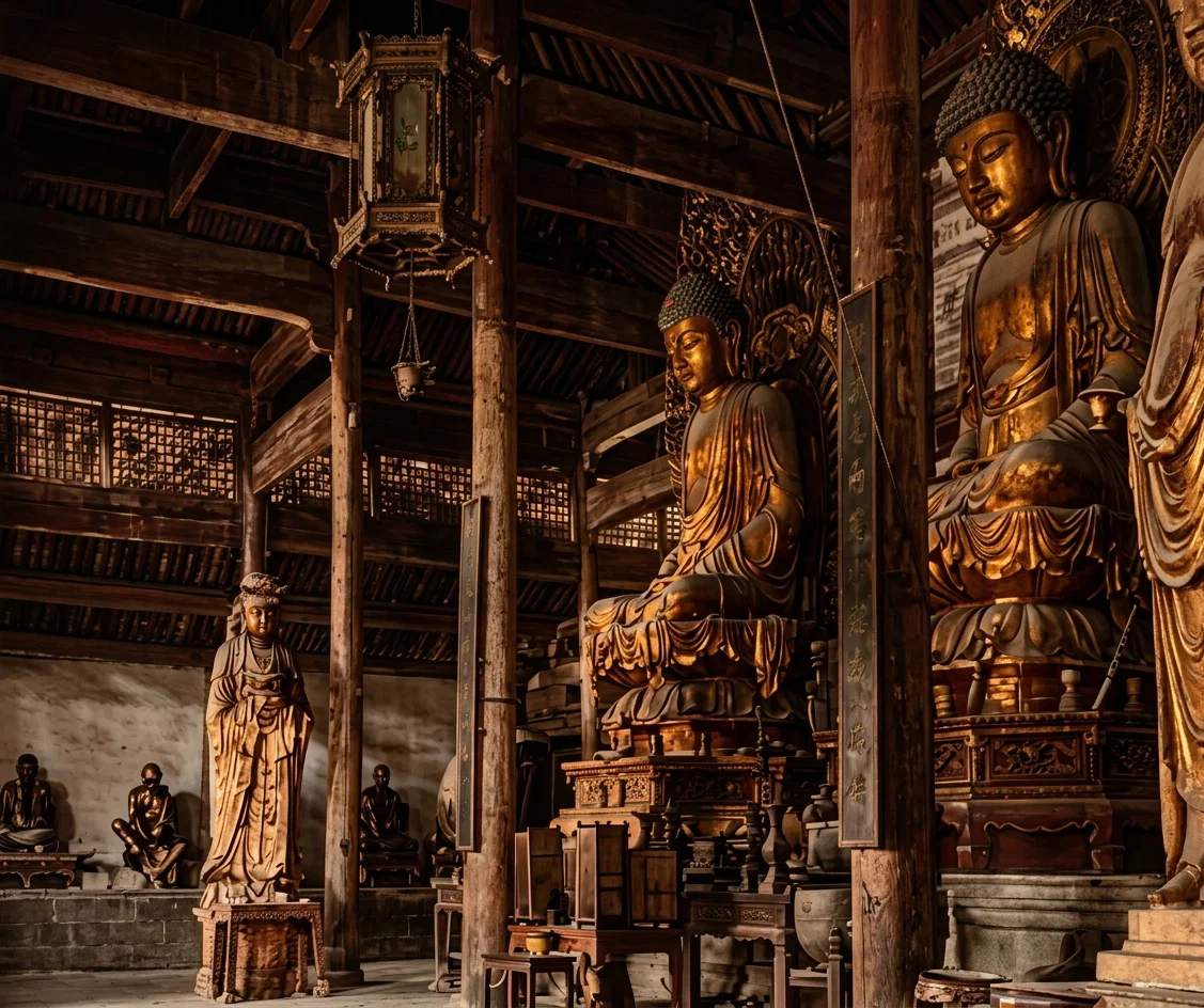 Interior of a Chinese Temple.