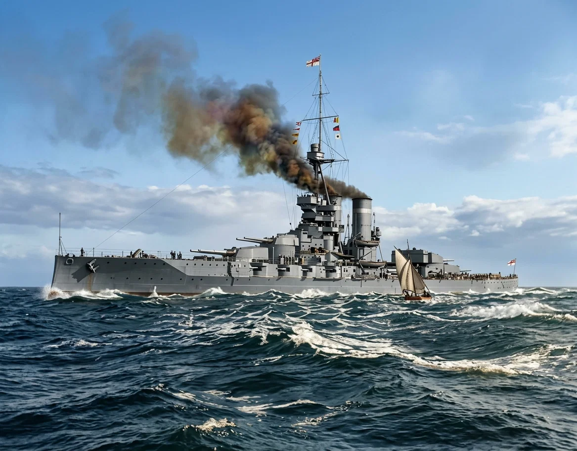 Photo by Underwood & Underwood, N. Y.
THE SUPER-DREADNOUGHT QUEEN ELIZABETH