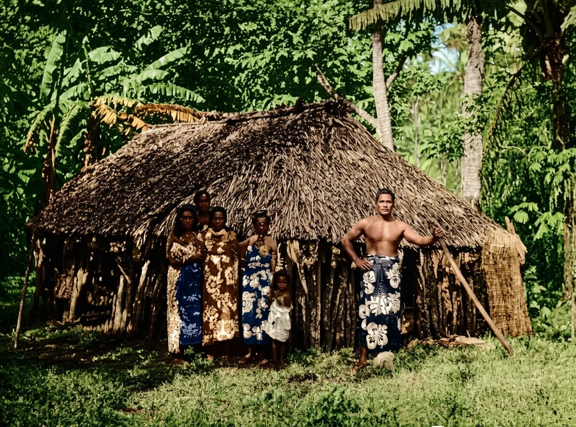 NATIVE FAMILY AND HOUSE, RARATONGA
