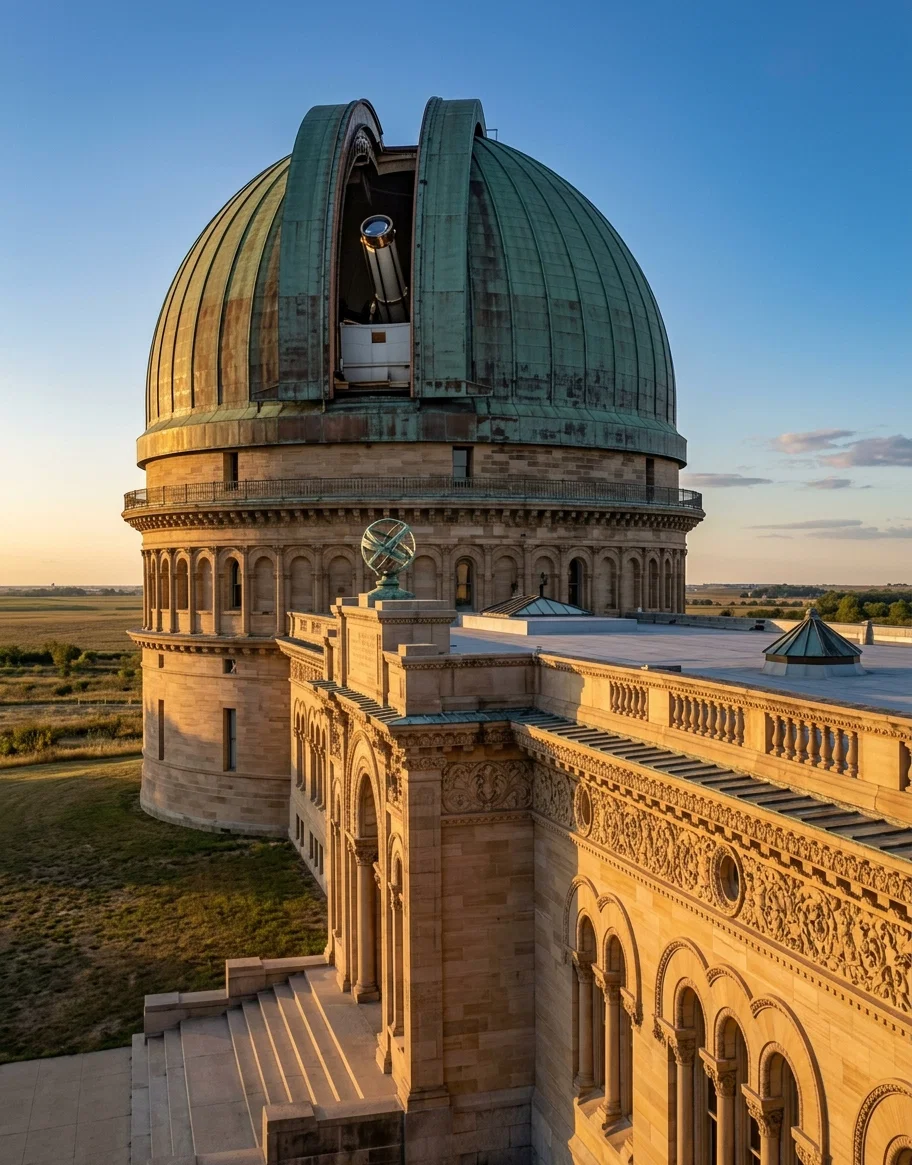 Dome of the great Yerkes Observatory, showing the end of the telescope