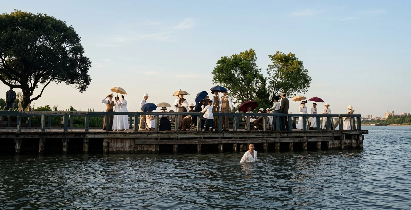 BAPTISMAL SCENE IN THE HWANGPU RIVER, SHANGHAI, CHINA