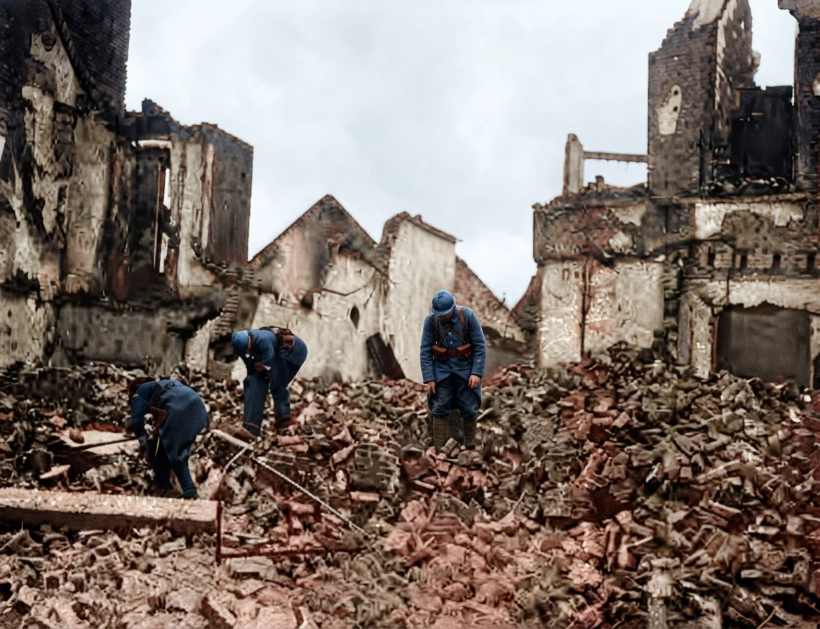 SCENE OF DESTRUCTION WROUGHT IN TERMONDE, BELGIUM, BY THE GUNS OF THE WARRING ARMIES