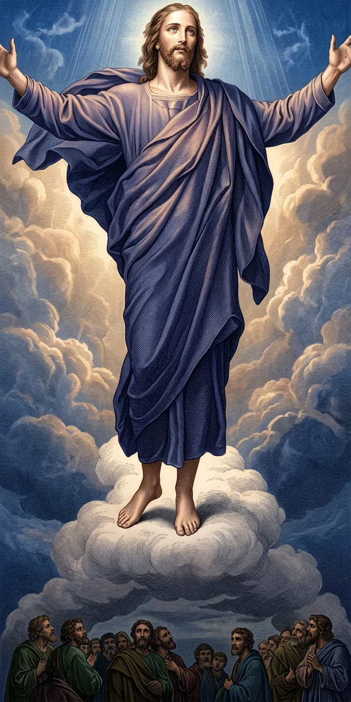 “With hands outstretched in blessing them, and as if in assurance of His protecting care, He slowly ascended from among them, drawn heavenward by a power stronger than any earthly attraction.”