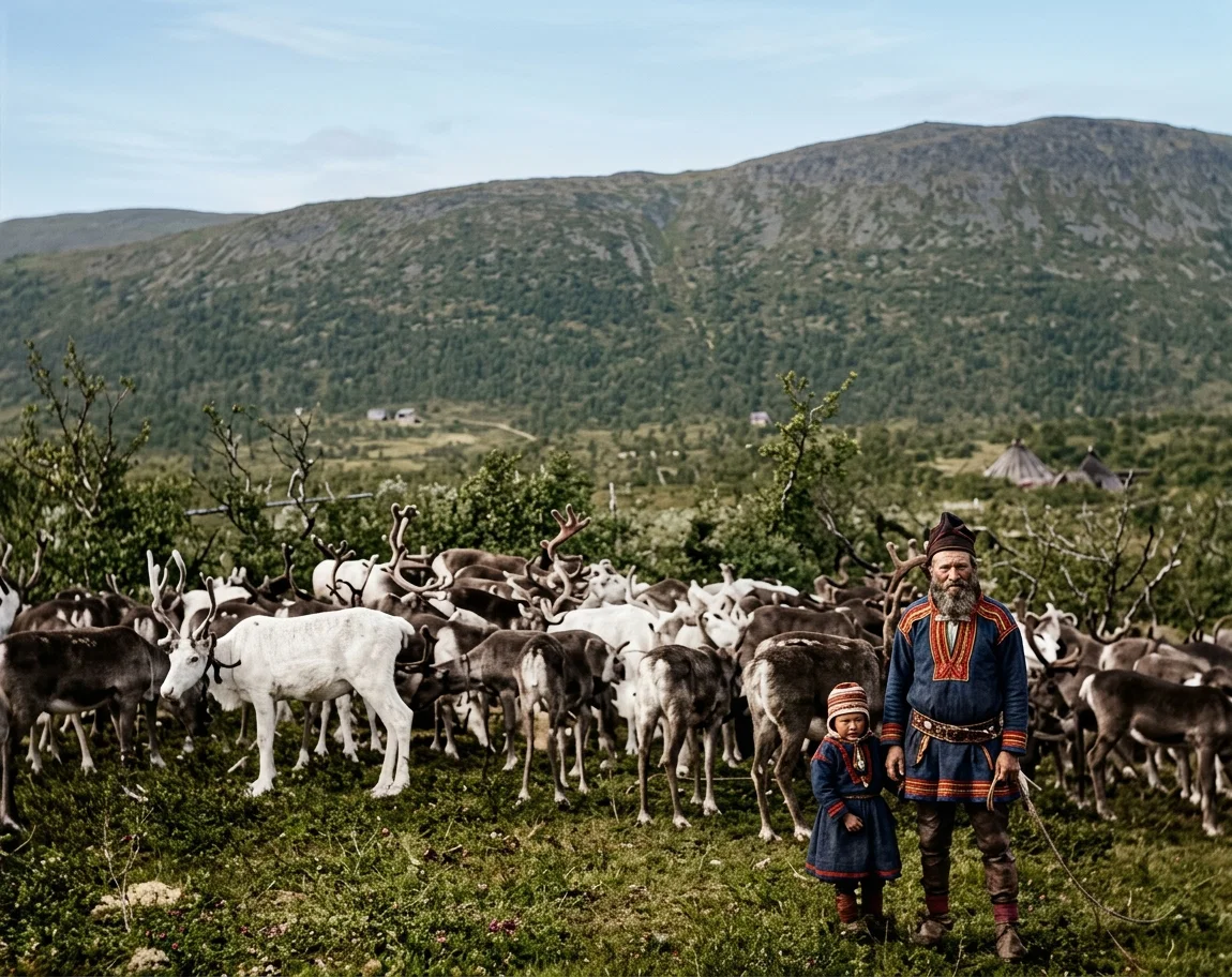 A Lapland Herd of Reindeer.
