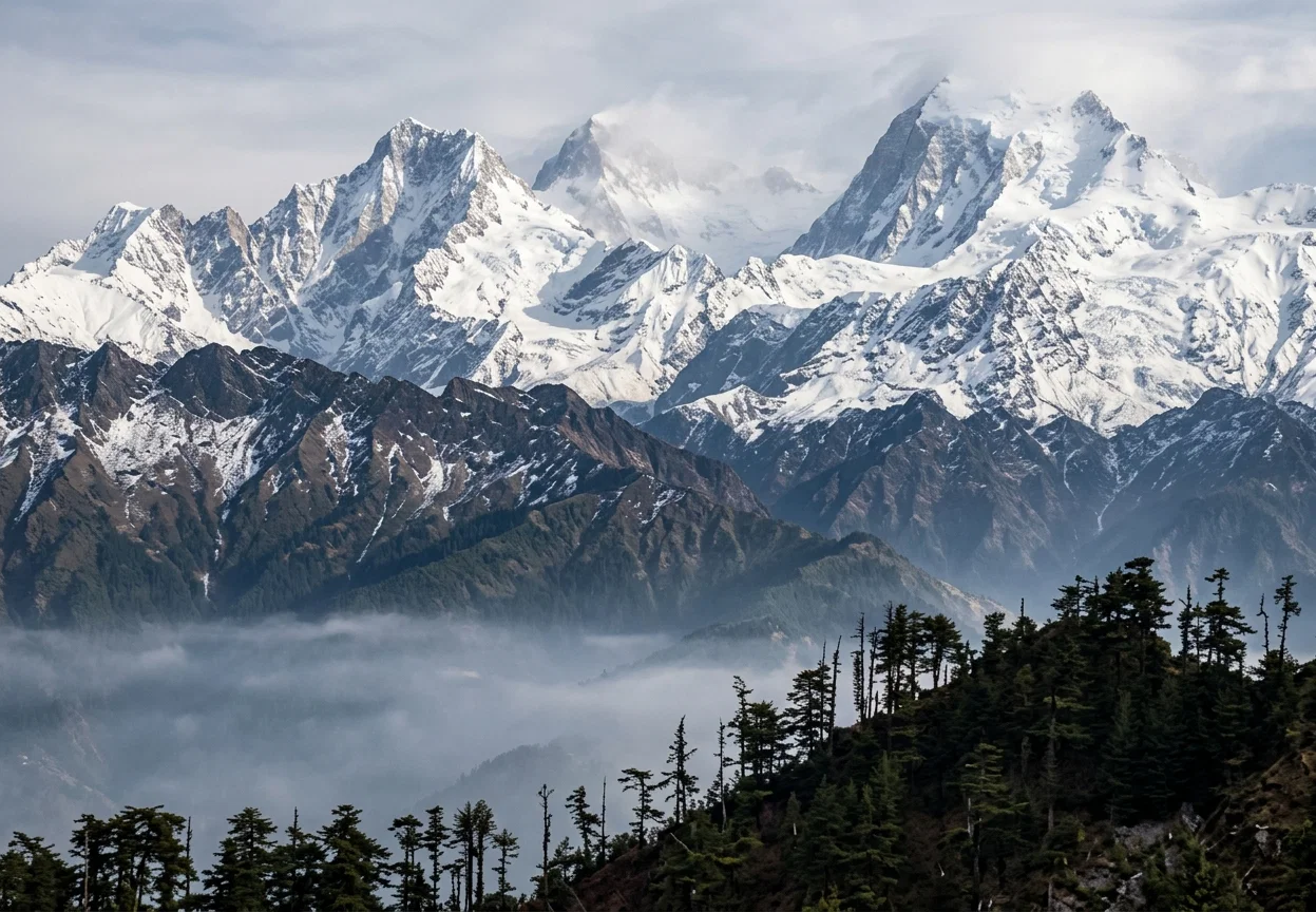 A VIEW OF THE HIMALAYA MOUNTAINS, NORTHERN INDIA.